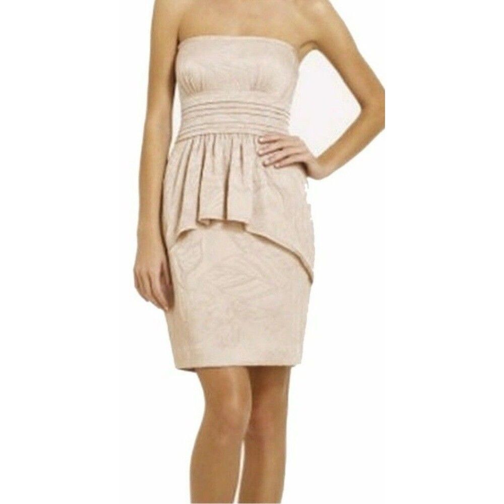 BCBG Max Azria Karla Mini Peplum Dress Size 8 Strapless Light Sepia NRN6N298